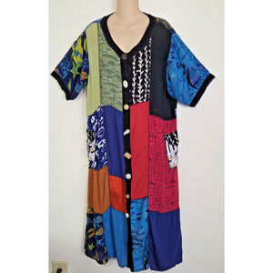 La Cera Patchwork Dress Womens 2XL Lagenlook Art To Wear Artsy Festival Hippie